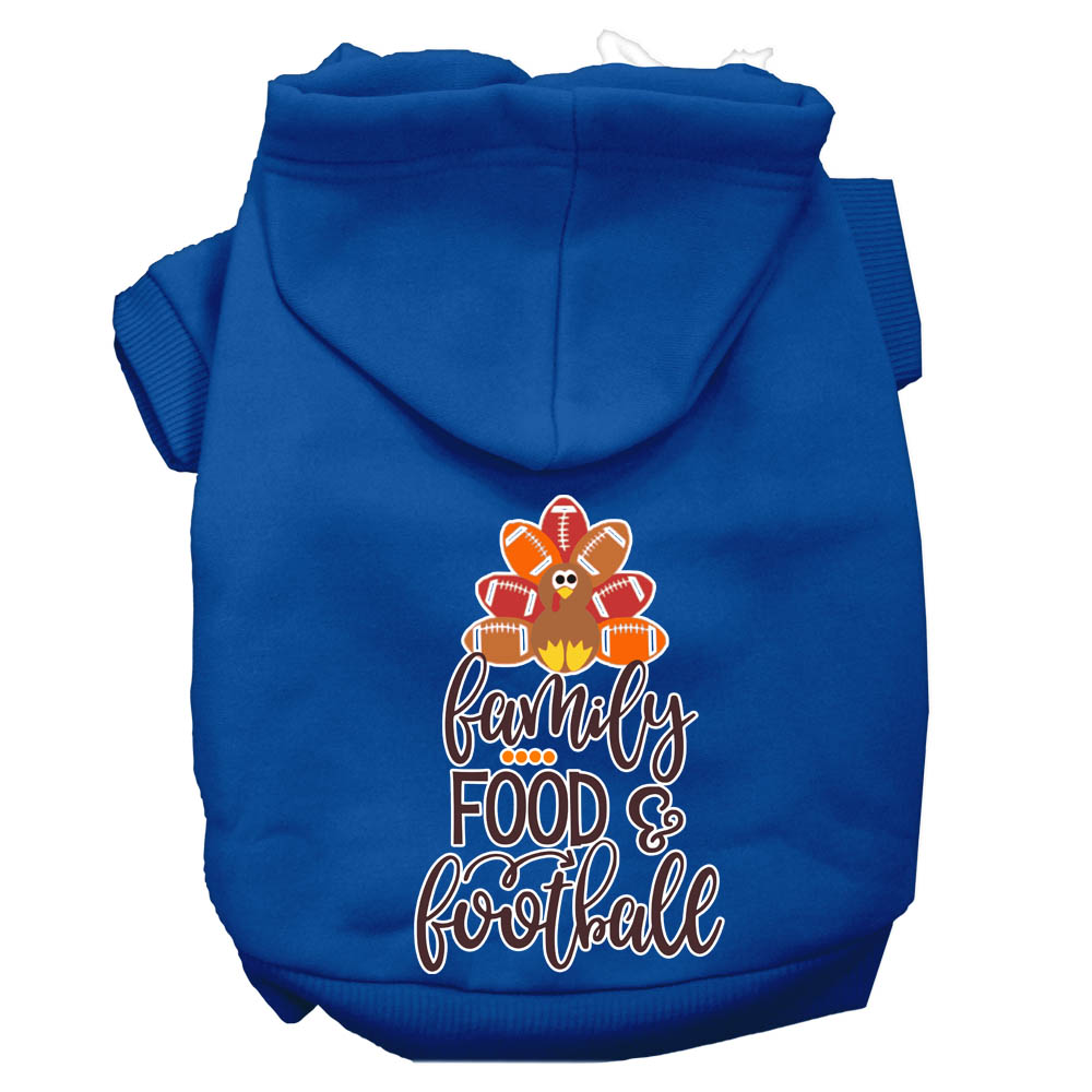 Family, Food, and Football Screen Print Dog Hoodie Blue L